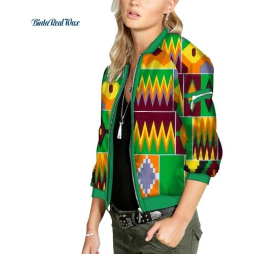 African Wax Print Bomber Jacket Zipper Up Retro Coat Plus Size Short Female Bazin Riche Dashiki Women Jacket WY6523