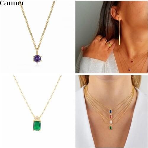 Canner 925 Sterling Silver Necklace Yellow Green Blue CZ Stone Necklaces For Women Party Gifts Fine Jewelry Clavicle collares W5