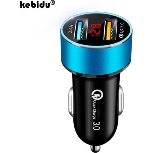Kebidu Fast Charging Dual USB Car Charger QC3.0+2.4A LCD Display 12-24V Cigarette Socket Lighter Fast Charger Power USB Adapter