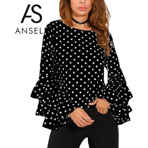 Polka Dot Ruffle Blouses Women Tunics female Shirt Long Sleeves O-Neck Elegant Ladies Office Work Wear Top Plus Size 3XL 4XL 5XL