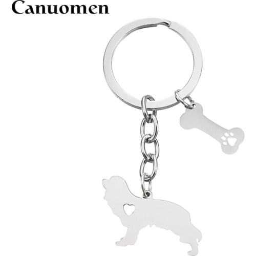 Canuomen King Charles Spaniel Pet Dog Keychain Bone Hollow Claw Stainless Steel Keyrings Car Key holder Fashion Gifts Jewelry