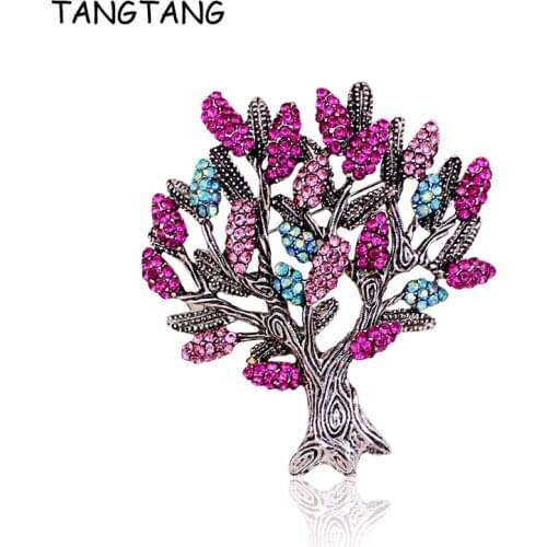 TANGTANG Tree Brooch Pendant Colored Tree Merry Christmas Tree Brooches Antique Silver Color Rhinestone Brooch Pin Hot Fashion