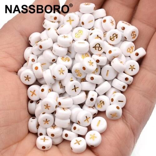 100pcs/lot 4x7mm White Acrylic Beads For Jewelry Making Loose Spacer Gold Symbol Beads Handmade DIY Bracelet Earrings Necklace