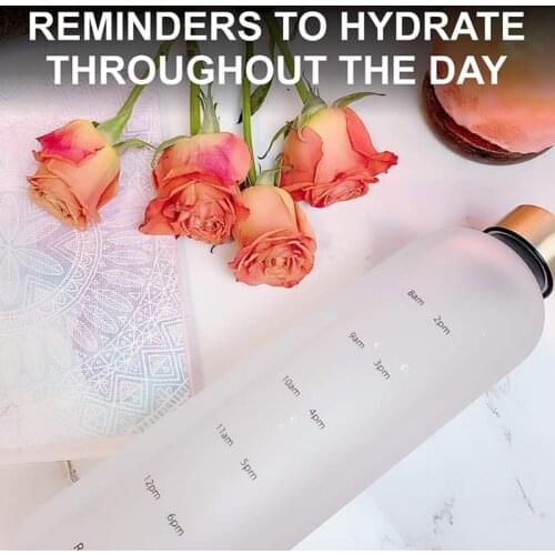 Drinking Bottle 1 Litre Suitable for Carbonated Drinks Leak-Proof BPA-Free Water Bottle with Time Markers for Sports Gym