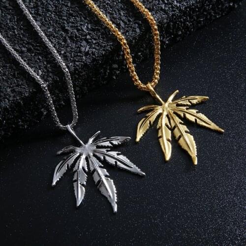 Hemp Leaf Pendant Necklace Creative Men Womens Hip Hop Jewelry Gold Silver Color Punk Hemp Leaf Leaves Chain Necklace Jewelry