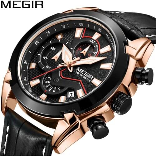 MEGIR Creative Quartz Men Watch Leather Chronograph Army Military Sport Watches Men Clock Hour Relogio Masculino Reloj Hombre