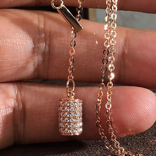 18K Rose Gold Women Pendants Necklaces Moissanite Diamond Cylindrical Cylinder Wedding Anniversary Engagement Party Gift