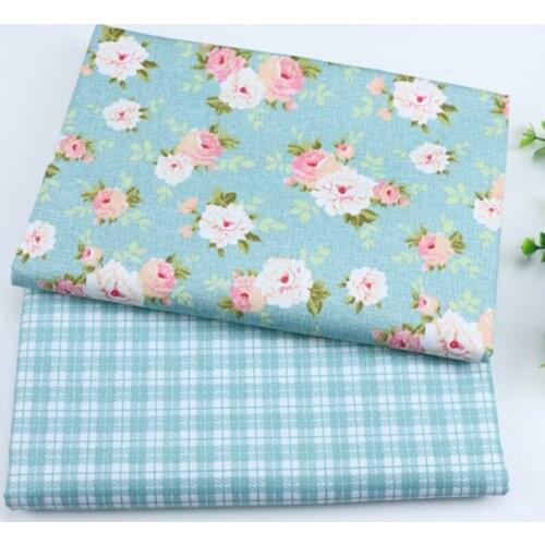 Floral Plaid 100% Cotton Twill Fabric, Patchwork Cloth,Sewing Cushion Bed Sheet Quilting Fat Quarters Material Fabric For Baby