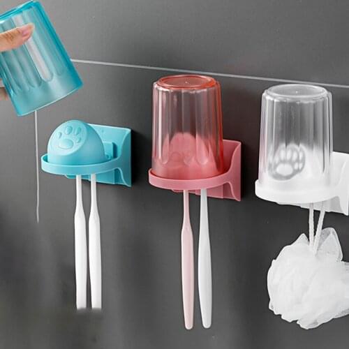 Cute Toothbrush Holder Storage Shelf Cartoon Wall-mounted Rack Bathroom Toothbrushes Container Organization Accessories 3 colors
