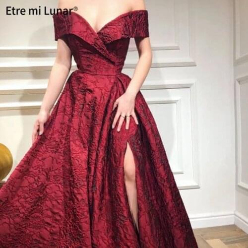 2020 Off Shoulder Design Long Wine Red Dress Sleeveless Sashes Sexy High Slit Fashion Formal Evening Gowns Custom Size LE4051