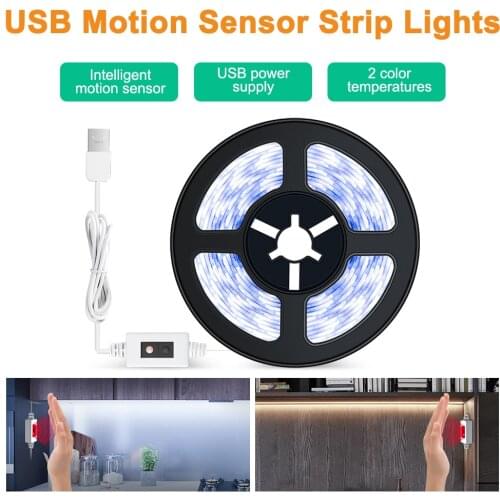 LED Under Cabinet Light DC5V Hand Sweep Flexible Tape PIR Motion Sensor 0.5 1 2 3 5m LED Night Lamp For Kitchen Bedroom Closet