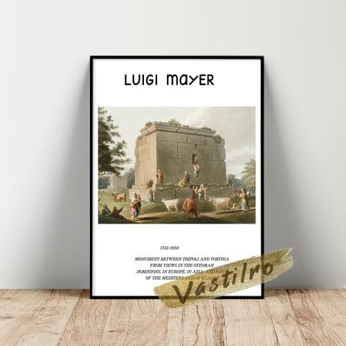 Luigi Mayer Illustration, Mayer Monument Between Tripoli And Tortosa Wall Art, Vintage Europe Architecture Life Scenes Poster