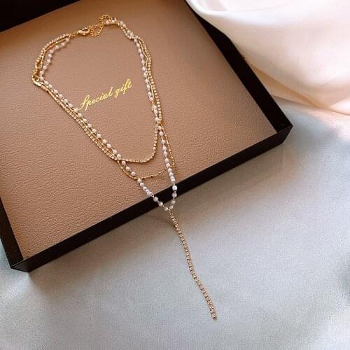 Jako Ty Ladies Multilayer Crystal Necklace for Women Alloy Long Tassel Clavicle Chain Pendant Top Designer Party Pearl Jewelry