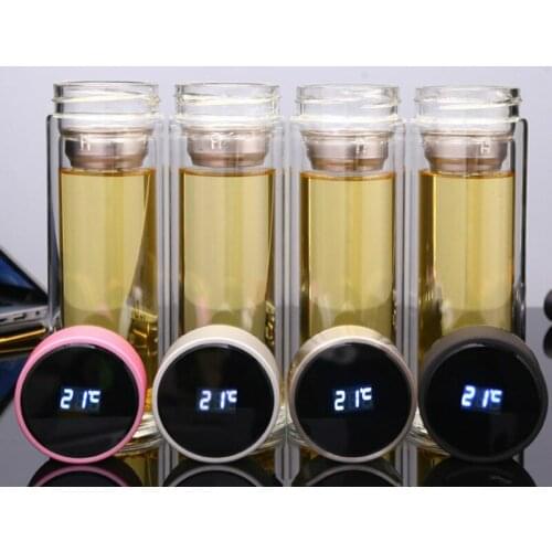 Creative Smart Glass Water Bottle Thick Double-layer Anti-scald Temperature Display Cup High Borosilicate Tea Cup Mugs Bottle