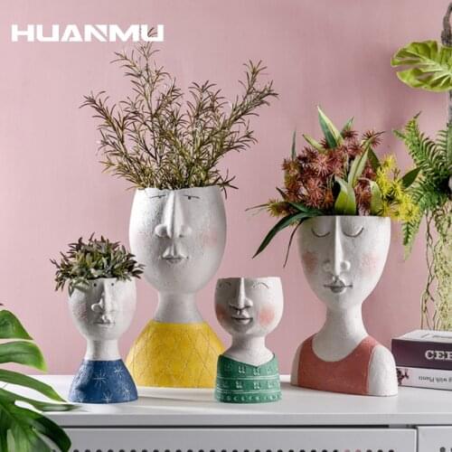 Creative Art Family Portrait Sculpture Creamic Vase Flower Pot Garden Storage Arrangement Home Decorations Concrete Handmade