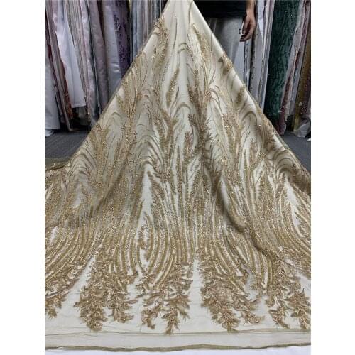 L-2986815 Special Design 5 Yards/pcs Latest Lace Fabrics Popular African Tulle Lace Fabric With beads