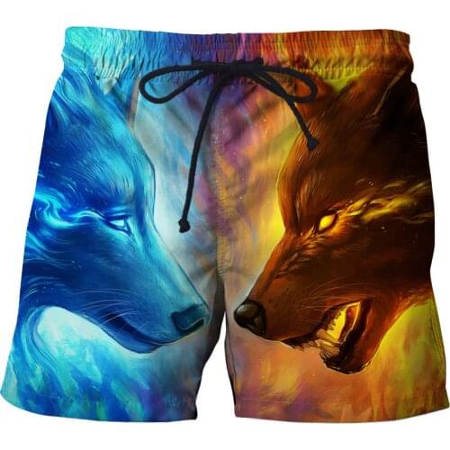 2021 summer fashion men two wolf head beach pants 3D mens animal graphic shorts casual sports pants quick-drying surf shorts Men