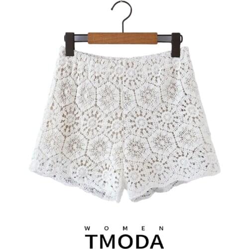 TMODA1364 2021 Summer New Arrival Casual Za Women Hollow Out Shorts Lady High Waist White Cute Short Elegant Chic Shorts Female