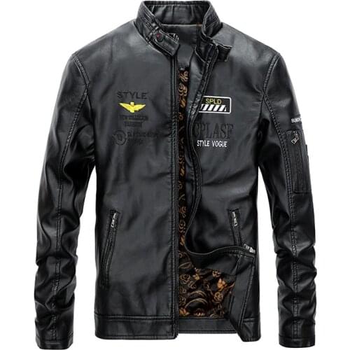 2021 Spring Autumn High Quality Mens Embroidered Stand-up Collar Zipper Pocket Slim Hip Hop Motorcycle PU Mens Leather Jacket