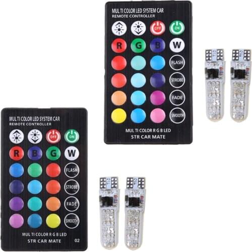 N0HF 2x T10 RGB LED Car Wedge Reading Lamp Auto Interior Light+ Remote Control