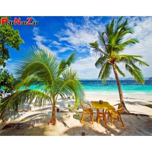 ParNarZar Diamond Painting Seaside Scenery Full Round Diamonds Drill Diy Craft Mosaic Kit for Living Room Decorations