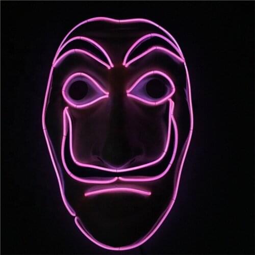 New EL Neon LED Halloween Mask EL Wire Glow Cosplay Dali Mask Payday Night Club Decor Carnival Light Up EL Masks