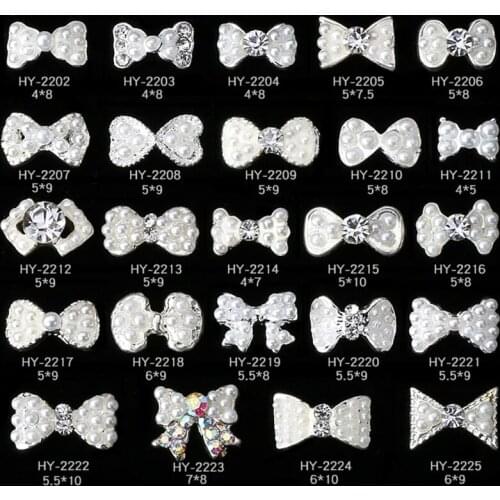 20pcs Charm Alloy Bowknot Design Nail Art Decorations Crystal Pearl Rhinestones Jewelry Ornaments Fashion 3D Manicure Accessory