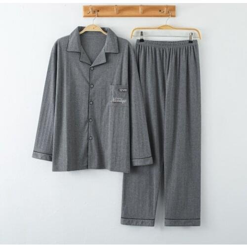 2021 Autumn High Quality Long Sleeve Cotton Pajama Sets for Men Korean Loose Sleepwear Suit Pyjamas Male Lounge Homewear Clothes