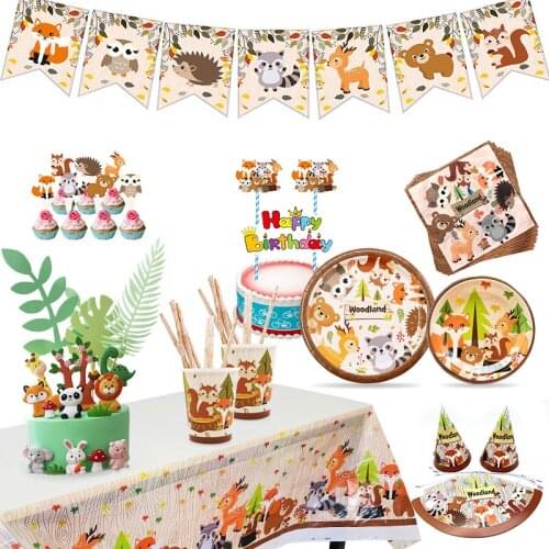 Forest Animal Series Forest Fox Lion Elephant Small Animal Birthday Party Cake Decoration Party Supplies disposable tableware
