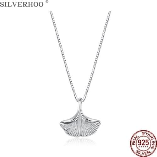 SILVERHOO S925 Sterling Silver Ginkgo Leaf Good Looking Pendant Women Necklace Handmade Collarbone Chains Fine Jewelry 2020