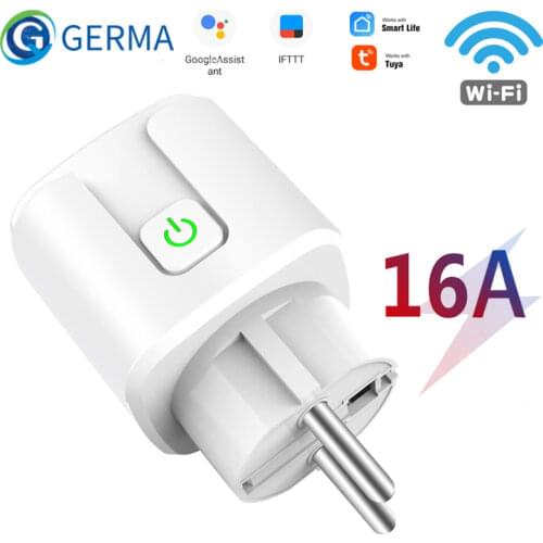 GERMA Tuya WiFi EU Smart Plug 16A 220V Adapter Wireless Remote Voice Control Power Monitor Timer Socket for Google Home Alexa