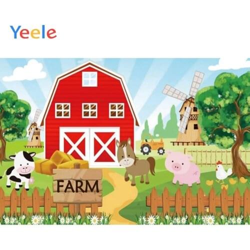 Farm Animal House Tree Newborn Baby Shower 1st Birthday Party Custom Backdrop Vinyl Photography Background For Photo Studio Prop