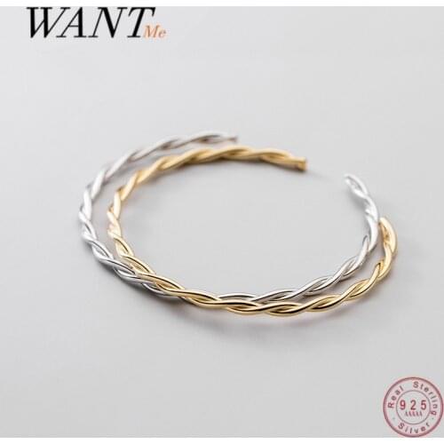 WANTME Genuine 925 Sterling Silver Fashion Glossy Twist Charm Bracelet & Bangle for Women Korean Party Wedding Jewelry Gift 2021
