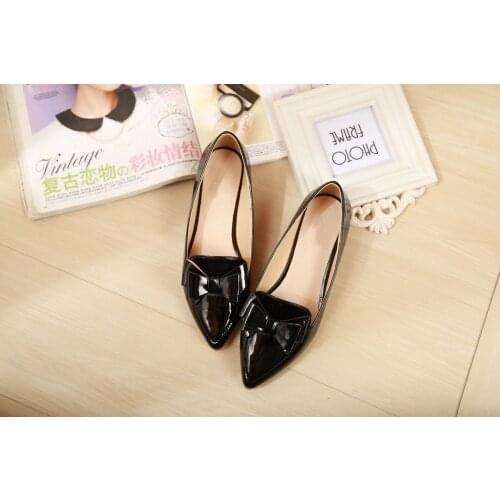 Ladies Patent Leather Slip-ons Black/Pink Pointy Toe Light Shoes For Women Bow Simple Flats Spring Outdoor Cute Loafers 34-43