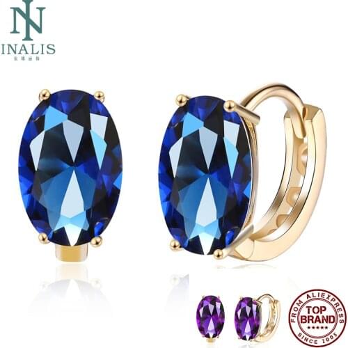 INALIS Women Earings Fashion Jewelry 2020 Oval Purple Blue Luxury 5A Cubic Zircon Clip Earring Girl Romantic Gift Hight Quality