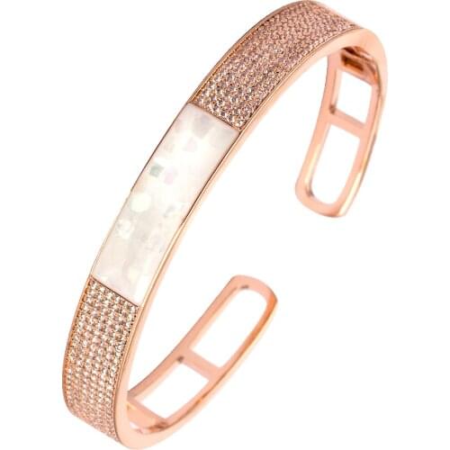 TIRIM Exquisite Abalone Shell Zirconia Bangle for Women Cubic Zircon Full Crystal Cuff Bracelet Charms Fashion Jewelry Accessory