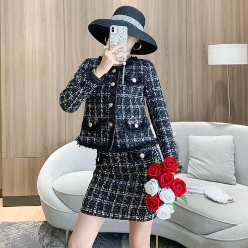 Wholesale clothing women 2piece set women Elegant Plaid Short Jacket Coat+Fashion Mini Skirts Suit vintage two piece set women