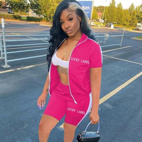 ZOOEFFBB Lucky Label Womens Short Set Zip Up Top Biker Shorts Festival Fall Outfits Acitve Tracksuit Sweatsuit Two Piece Sets