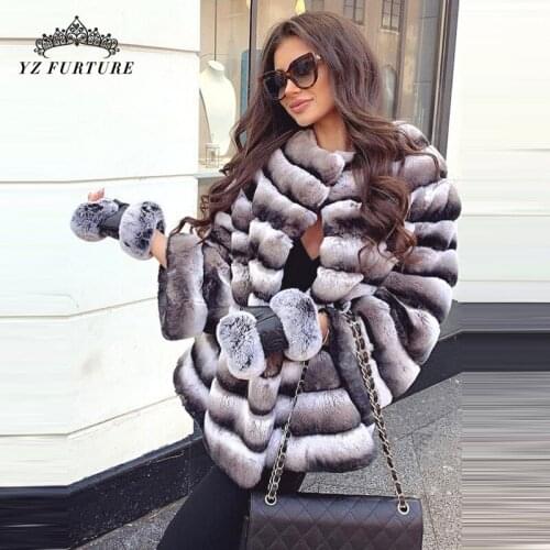 2021 New Winter Women Natural Rex Rabbit Fur Collar Coat Fashion Real Rabbit Fur Horizontal Stripes Thick Warm Outer Clothing