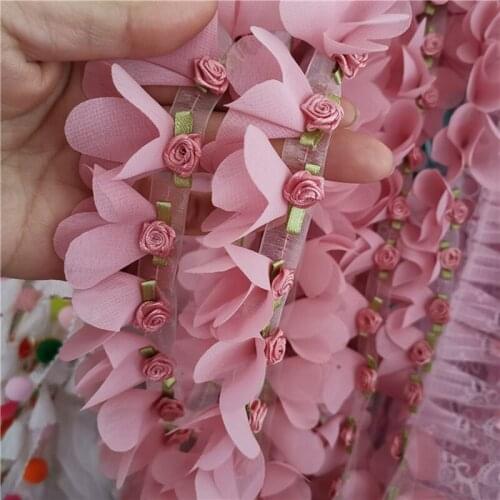 10Yards 3D Flower Embroidery Lace Trim Fabric DIY Handmade Garment Lace Edge Ribbon Materials Accessories 5cm