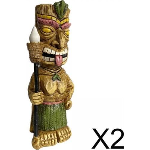 2x Tiki Solar Decor Garden Light Totem Statue Bar Resin Crafts Ornaments