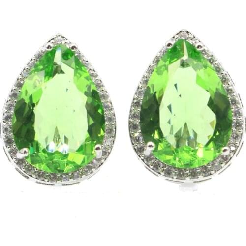 22x16mm Hot Sell Big Drop Shape 18x13mm Gemstone Green Tsavorite Garnet Golden Citrine CZ Womans Gift 925 Silver Earrings