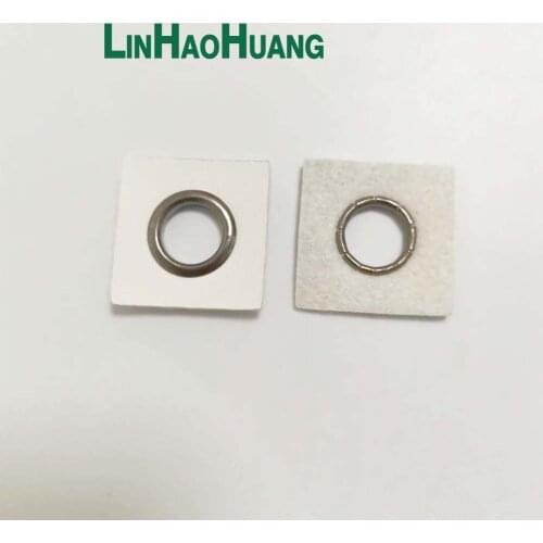 30pcs/Lot 25mm Square White PU Leather Sew On Badges Patch Labels + Inner 10mm Metal Brass Eyelets Grommets Free Ship