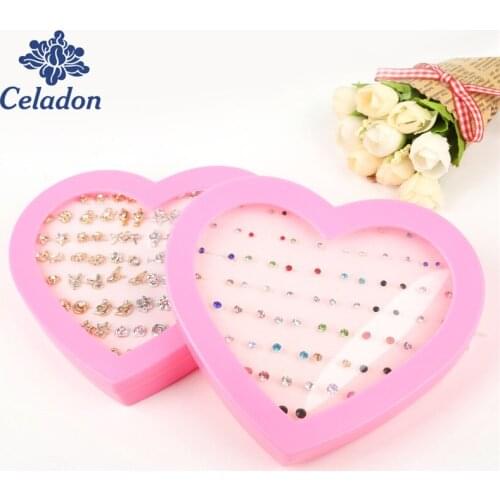 36Pairs/lot Mix Color Korean fashion needle earrings Rhinestone Piercing Plastic Earrings For Kids And Childrens Earrings