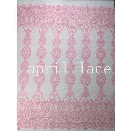 5yards /lot mx308# pink floral best quality embroidery tulle mesh lace fabric for sawing wedding dress