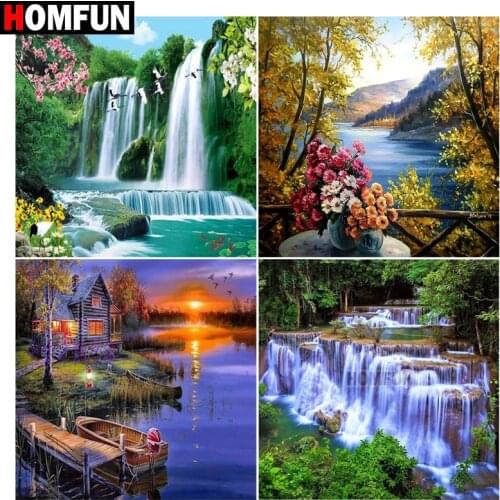 HOMFUN Full Square/Round Drill 5D DIY Diamond Painting "Mountain forest waterfall" 3D Embroidery Cross Stitch 5D Home Decor Gift