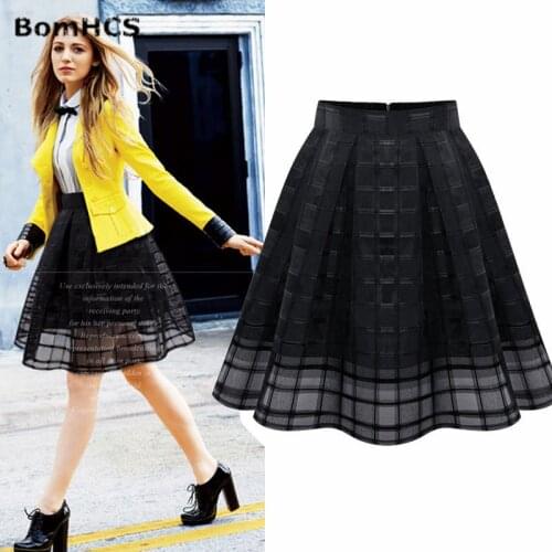 BomHCS Chiffon Black High Waist Tutu Skirts Plus Size Organza Gauze Plaid Stripes Skirts