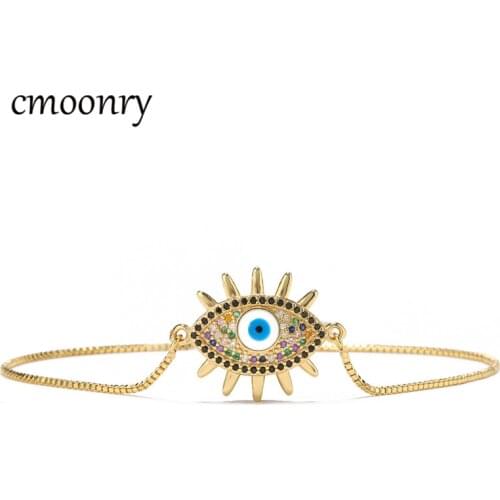 Cmoonry Gold Color Lucky Evil Eye Charm Bracelets For Women Girl Birthday Gift 2021 New Fashion Colourful CZ Jewelry Dropship