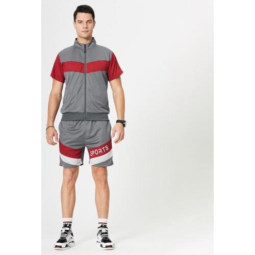 Mens Set Patchwork Color Casual Sweatshirt + Shorts Set Mens Running Suit Sportswear Short Sleeve Male Tracksuit Jogger Set