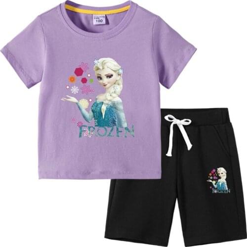 Lce And Snow New Childrens T-shirt Fashion Cotton Round Neck Short Sleeve + Pants Two-Piece Casual Baby Sportswear Clothes Set